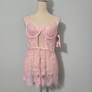 Elegant Moments Cupless Pale Pink Lace Babydoll NWT Size Medium‎